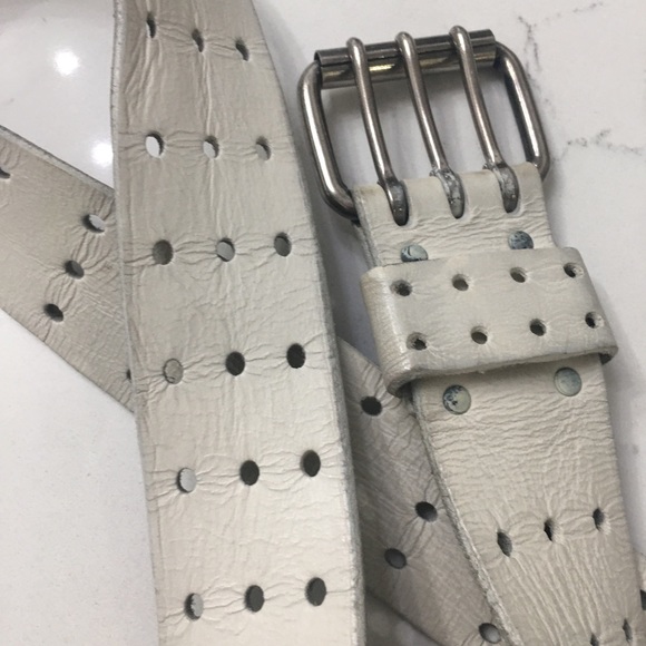 Vintage Harness Steer hide white belt sz 34 - Picture 5 of 8